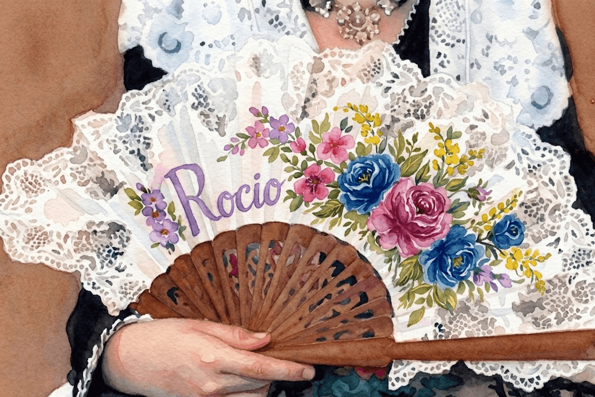 abanico de fallera pintado a mano con detalles florales